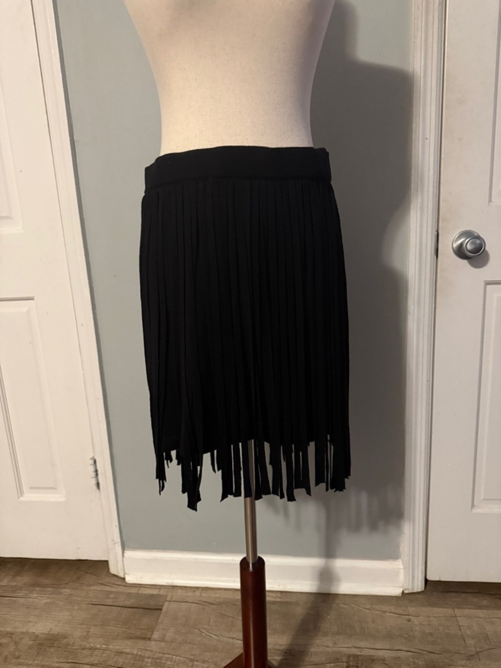 Chelsea & Theodore Black Pleated Fringe Mini Skirt
